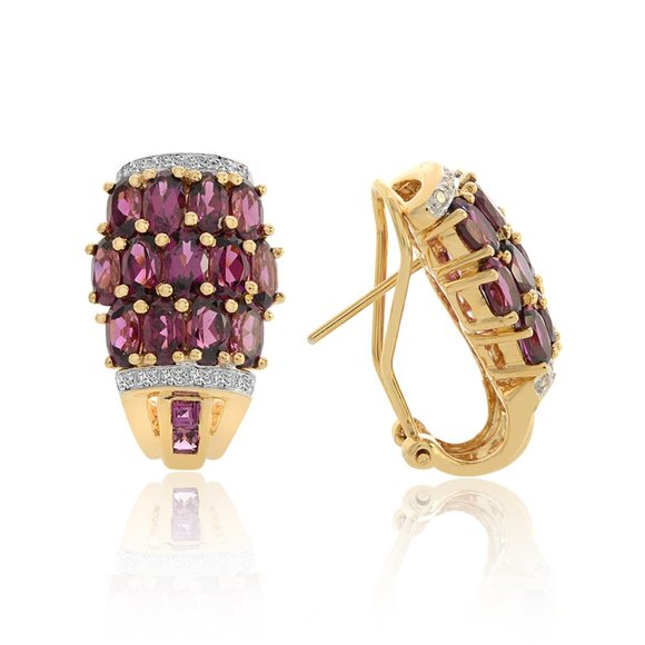 Rhodolite 3.95 Carat Diamond Huggie Earrings - Picture 2 of 4